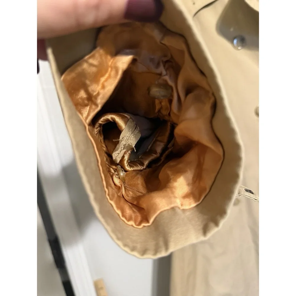 Vintage Tan Canvas Trench Coat With Wool Blend Removable Liner Unbranded Size 6 - Picture 9 of 11